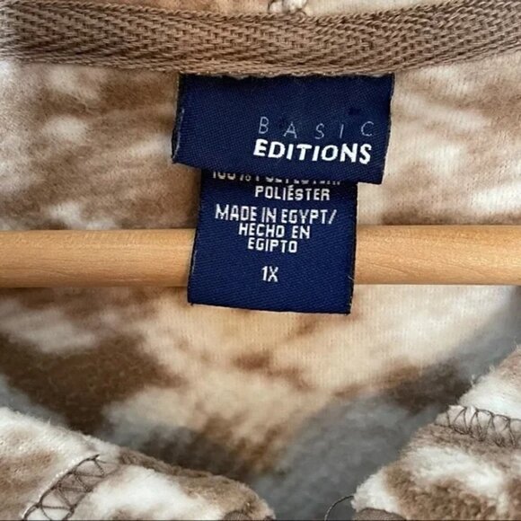 Basic Editions Fleece Abstract floral Hooded Jacket, 1X - Picture 10 of 11